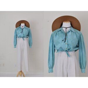 Vintage 90s Crop All Cotton Tie Down Blouse‎ size S